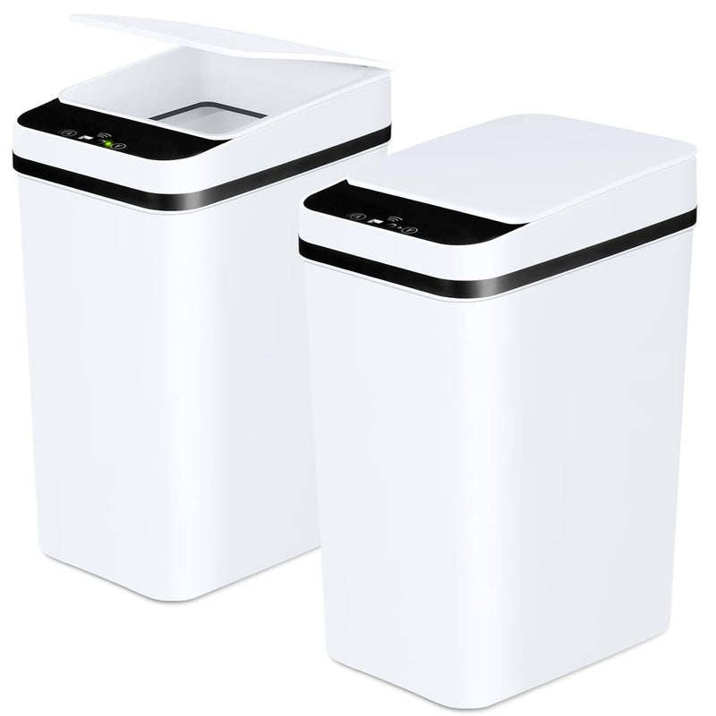 Anborry Bathroom Trash Cans with Lid 2 Pack 2.2 Gallon Touchless Automatic Motion Sensor Small Slim Garbage Can, Smart Electric Narrow Garbage Bin for Bedroom Office Kitchen (White) - Image 1